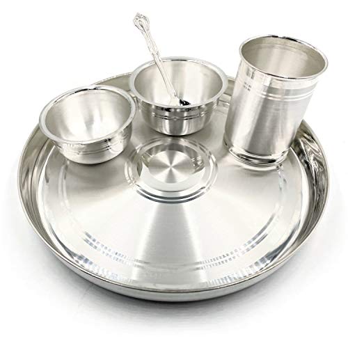 999 Pure Silver 9.0 Inch Hallmarked Lightweight Indian Thali Set