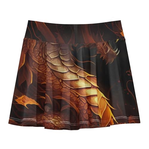 Girls Skorts Athletic Shorts Fiery Dragon Intricate Details Toddler Tennis Skirts Rainbow Pleated 3t2