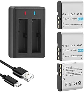 GeeKam NP-40 Battery Pack, 1500mAh Rechargeable Battery(3 pcs) with USB Charger for Video Camera Camcorders, Compatible with Casio NP-40, Casio Exilim EX-Z600, Z700, Z750, Z1000, Z1050, Z1080
