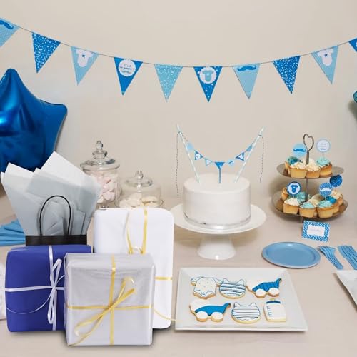 Image of BEISHIDA 90 Sheets Blue White Silver Tissue Paper Bulk, Wrapping Tissue Paper for Gift Bags, 14 x 20 Inch Gift Wrap for Birthday Graduation Wedding DIY Crafts Decor Holiday Flowers