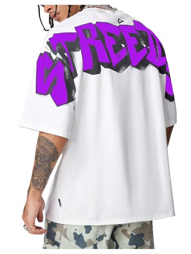 SOLY HUX Men's Graphic Tees Letter Print Drop Shoulder Half Sleeve T Shirt Oversized Summer Tops