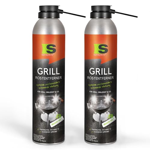 Spraytive Lot de 2 sprays anti-rouille 2 en 1 de 300 ml avec protection à long terme pour grille de barbecue et barbecue – Élimine la rouille, pH neutre pour la peau, nettoyant pour grille de barbecue