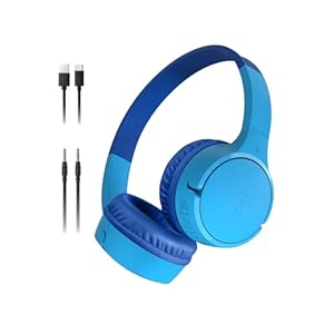Belkin SoundForm Mini – Wireless Bluetooth Kids Headphones, 30H Battery, 85dB Safe Volume Limit, Built-in Microphone – Toddler On-Ear Earphones for iPhone, iPad, Fire Tablet, Ideal for School – Blue