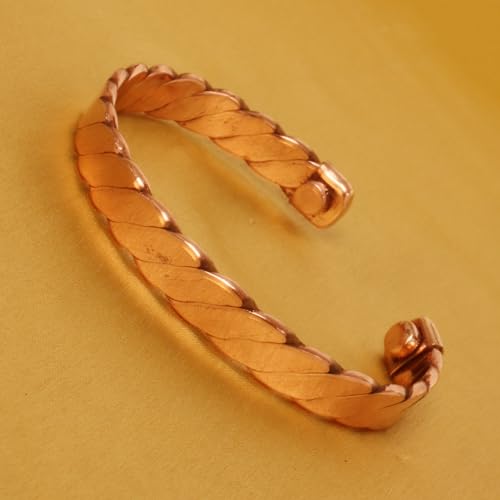 Image of Touchstone Copper Handcrafted Beautiful Braided Magnetic Hand Forged With Solid And High Gauge Braided Pattern Minimalistic Elegance Pure Copper Bracelet In Natural Tone.