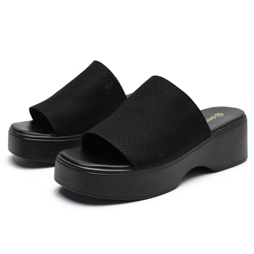 Women's Platform Heeled Mules Sandals Comfortable Slip on Block Chunky Heels Party Dress Shoes2