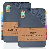 NatureMark 2er Pack Jersey Spannbettlaken, Spannbetttuch 100% Baumwolle in vielen Größen und Farben MARKENQUALITÄT ÖKOTEX Standard 100 | 90x200-100x200 cm - Anthrazit Grau