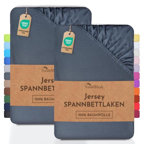 NatureMark 2er Pack Kinder JERSEY Spannbettlaken, Spannbetttuch 100% Baumwolle in vielen Größen und Farben MARKENQUALITÄT ÖKOTEX STANDARD 100 | 70x140 cm - anthrazit grau