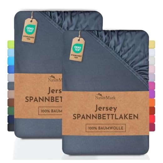 NatureMark 2er Pack Kinder JERSEY Spannbettlaken, Spannbetttuch 100% Baumwolle in vielen Größen und Farben MARKENQUALITÄT ÖKOTEX STANDARD 100 | 70x140 cm - anthrazit grau
