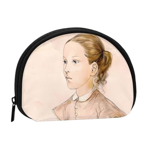 藤田嗣治有名絵画の複製「小さな女の子」 小銭入れ 小物入れ コインケース ミニ財布 ミニ化粧ポーチ カード入れ 大容量 軽量 手のひらサイズ 可愛い 半円型 貝殻型 多機能 男女兼用