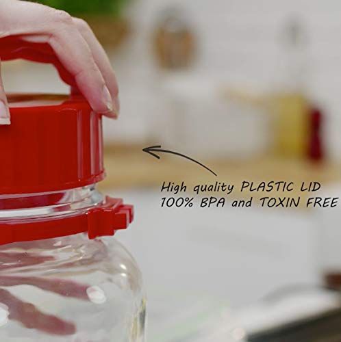 1 Gallon Glass Jar With Lid Wide Mouth Airtight Plastic Pour Spout Lids Bulk-Dry Food Storage Pickling Mason Jar Canister Raw Milk Bottle Jug Fermenting Sun Tea Kombucha Kefir Water Storing Canning #TOP6