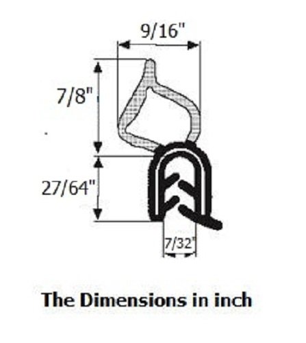 Trim Seal Vertical Bulb (Large Bulb) Lock Seal (Trunk Seal) 0.87" Bulb Height X 0.039" To 0.22" Grip Range (13 Feet) #TOP2