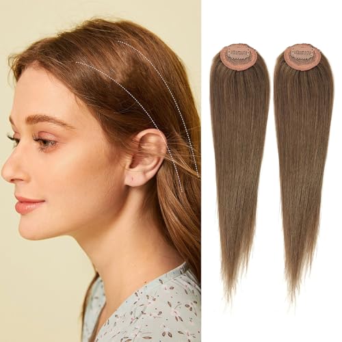 Dsoar Clip in Haarverlängerungen Clip on Toupet aus Echthaar Kurz Unsichtbar Gegen Haarausfall 2 Stück 12 Zoll Glattes Haar Pony für Frauen