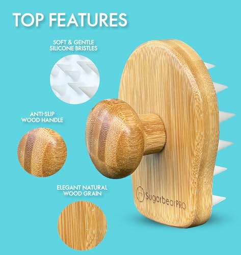 Image of Sugarbear Bamboo Scalp Massager & Scrubber + Vegan Hair Vitamin Gummies 3 Month Supply, Extra Strength Biotin 6000mcg for Relaxing Scalp Care & Supporting Healthy Hair