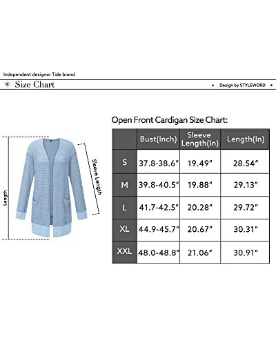 Styleword Women's Long Sleeve Summer Kimonos Open Front Lightweight Knit Light Blue Cardigan Sweater Casual Loose Cardigans With Pockets(Blue,Xl) #TOP5