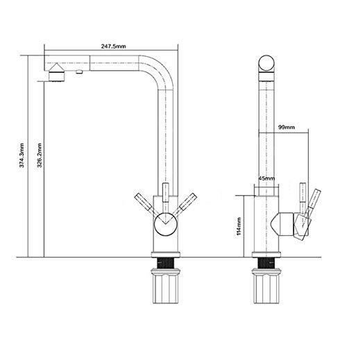 Robinet d'évier de cuisine télescopique en inox mitigeur eau chaude et froide orientable