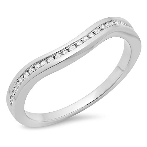 0.15 Cttw 14K Solid Gold Round Cut Diamond Womens Stackable Anniversary Wedding Contour Band Guard Ring