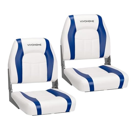 VIVOHOME Folding Low Back Boat Seats 2 Pack, Waterproof Boat Captain Chairs, 4 Mounting Screws Included, White and Blue
