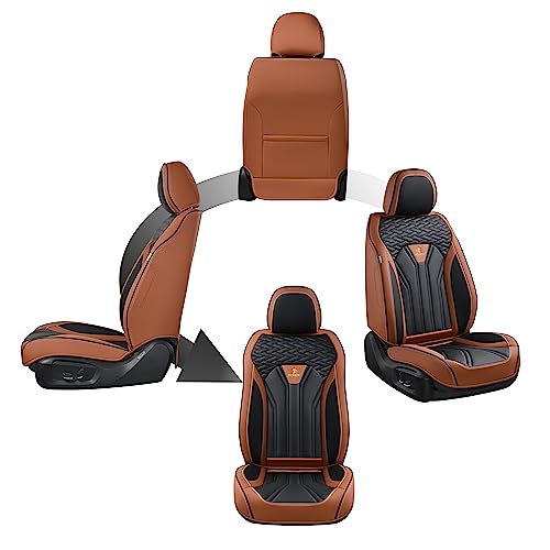 Image of FLORICH Seat Covers for Cars, Waterproof Seat Covers, Leather Car Seat Covers 2 Pack, Universal Seat Cushion Protector for Most Cars Trucks SUV-Brown&Black