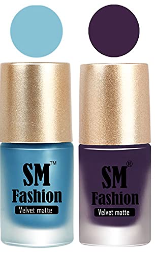 Image of Nail Polishes, Sky Blue-Violet Velvet Matte Nail Paint Combo Set of 2 Pcs 7ml each