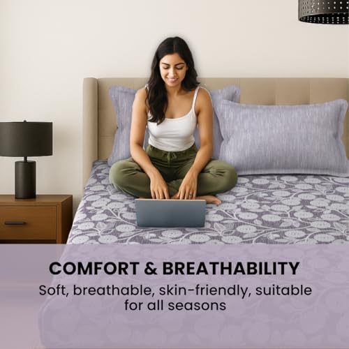 Image of MAFATLAL Plush 140 GSM Double Bed Sheet | Ultra-Comfort Microfiber | Queen 90x100 | Smooth, Soft & Long-Lasting | Lavender Grey