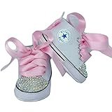 Zapatos de Bebé con Cristales de Estrás para Cumpleaños, Bodas, con lazos, de 0 a 3 Meses (Suela de 9,5 cm) Brillabenny