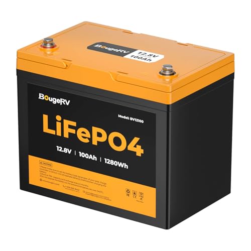 UpgradeBougeRV 12V 100Ah Group 24 LiFePO4 Battery Low-Temp Protection Built-in 100A BMS 1280Wh Deep-CycleLithium-Iron Phosphate Battery for RV Trolling Motor Marine Solar Backup Power