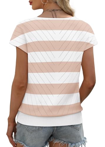 Image of WIHOLL Short Sleeve Sweater for Women V Neck Trendy Summer Tops 2026 Beach Vacation Clothes Travel Business Casual Outfits