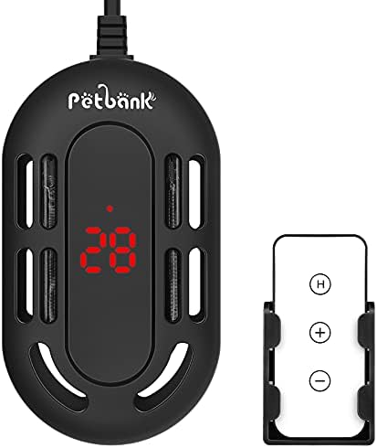 Petbank 25W Aquarium Heater, with Temperature Remote Control and LED Temperature Display, Submersible Aquarium Heater with Thermometer Strip & Use Time Display Suitable for 2-5 Gallon Fish Tank