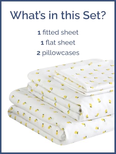 Image of Kids Queen Size Lemon Bed Sheets - 4 Piece Kids Lemon Sheet Set - Citrus Fruity Bedding - Ultra-Soft, Cute & Cozy - Breathable & Machine Washable - Vibrant Bed Set for Boys, Girls, Teens & Toddlers