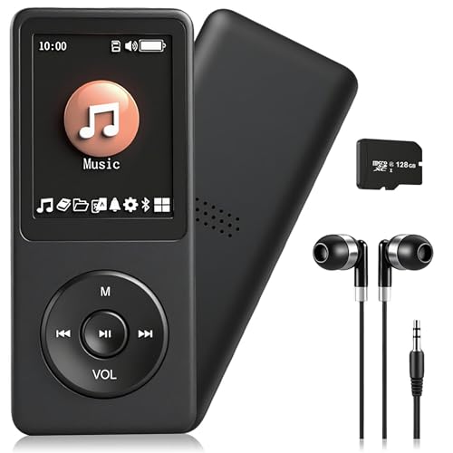 128GB MP3 Player with Bluetooth 5.2 Portable Multi-Function Music Player with HD Speaker,FM Radio, Voice Recorder, E-Book Slim Design Metal Shell (Earphones Included)