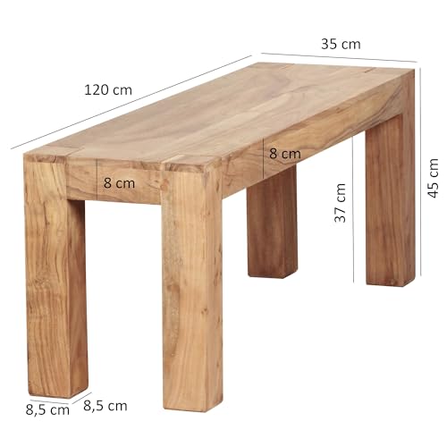 De Madera de Acacia Maciza Wohnling Comedor Banco de Madera 120 x 35 cm - imagen 3