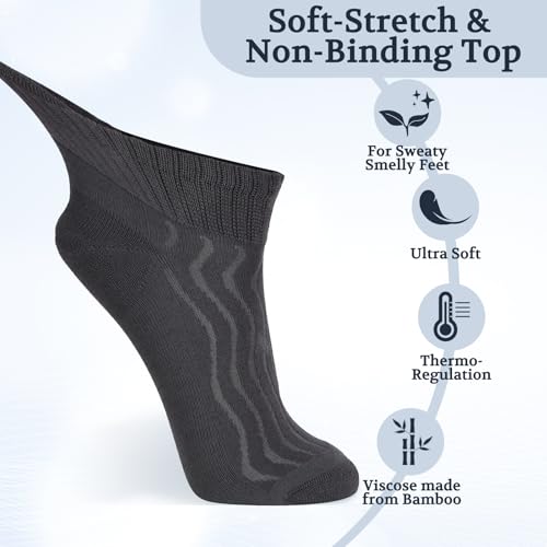 Image of +MD Bamboo Viscose Ankle Diabetic Socks for Men & Women, 6 Pairs, Soft Cushioned, Non-Binding Loose Top, Extra Wide