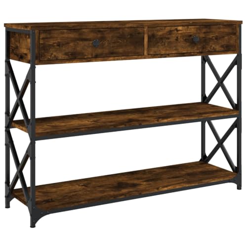vidaXL Mesa Consola, Mesita de Sofá con Almacenaje, Mesa Auxiliar, Mesa para Pasillo Salón Entrada Recibidor, Madera de Ingeniería Roble Ahumado