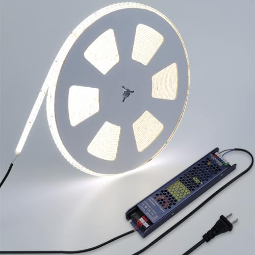 Image of BENLUN 48V Outdoor LED Strip Lights Waterproof, 65.6ft 150W 6000K Cool White Dimmable LED Tape Light Cuttable with Power Supply for Bedroom Ceiling Garden Living Room Commercial House