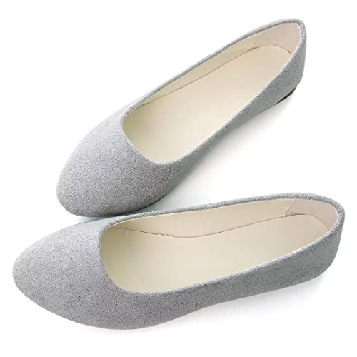 Stunner Women Cute Slip-On Ballet Shoes Soft Solid Classic Pointed Toe Flats Grey 38 #TOP6