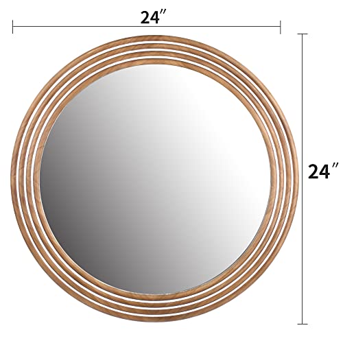 24'' Round Wall Mirror Boho Wooden Circle Mirror Rustic Farmhouse Mirror Decorative Hanging Mirror for Living Room, Bedroom, Bathroom, Entryway - Image 3