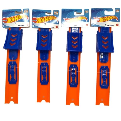 Hot Wheels Ramp Track Builder Parts Lot de 4 pièces droites de 25,4 cm de long + 4 connecteurs (HFG86)