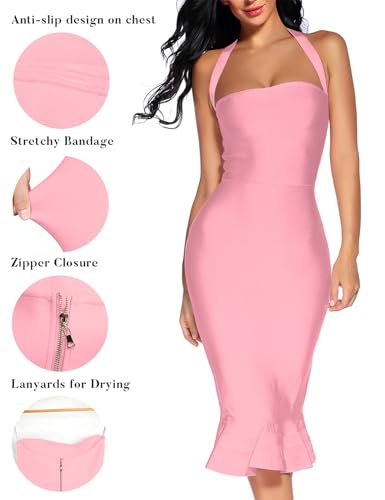 Image of houstil Women's V Neck Halter Fishtail Bandage Bodycon Dress Party