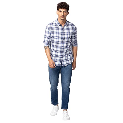 Image of Spykar Men's Slim Fit N /A Full Sleeve Checked Casual Shirts