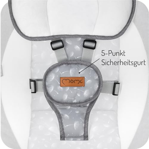 MoMi KENANI Babywippe für Kinder bis 9 kg, klappbar, mit Fernbedienung & Bluetooth zum Verbinden mit Smartphone, Batterie- oder Stromanschluss, mit 5-Punkt-Sicherheitsgurt, Sonnenschutz, Insektennetz