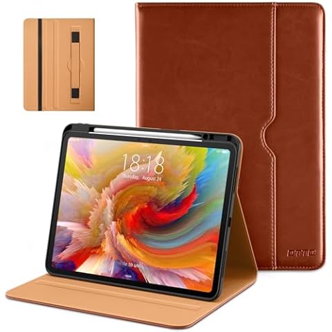 DTTO for iPad Pro 13 inch Case (M4) 2024, Premium Leather Business Folio Stand Cover with Pencil Holder - Auto Wake/Sleep and Multiple Viewing Angles, Built in Hand Strap & Pocket, Brown Cover