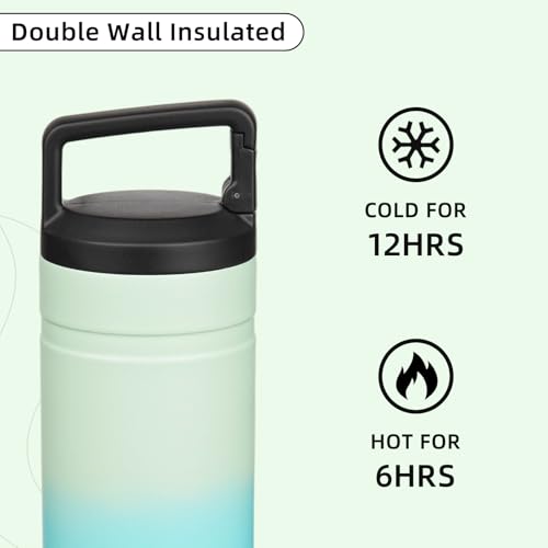 Image of BJPKPK 20 oz Insulated Travel Water Bottle, Coffee Tumbler Stainless Steel | Double Wall Vacuum, Leakproof, Thermal, Keeps Hot /Cold, BPA Free, Dishwasher Safe, Spill Proof, Wide Mouth, 2 Lids, Mint