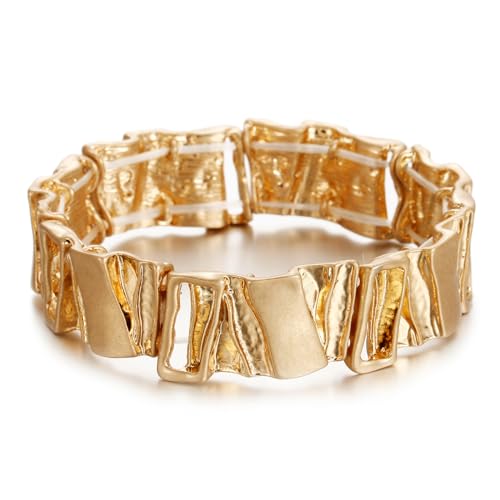 Gold/Silver Chunky Bangle Bracelets for Women Stretchy Link Chain Bracelet Flexible Wide Wristband Bangle