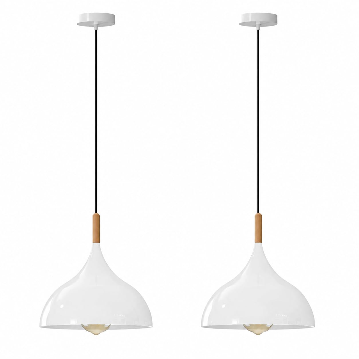 LEDSone Vintage Adjustable Pendant Light, 31.5 cm Light Shade Industrial White Ceiling Fixture with E27 Holder, Lampshade, and Accessories for Kitchen, Dining Room, Home Island (2-Pack) — image 1