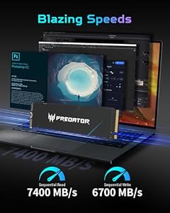 Predator M.2 SSD 2TB GM7000 with DRAM cache NVMe 1.4 2280 PCIe Gen4×4 Ultra high speed (maximum read: 7400MB/s, max write: 6700MB/s) 3D NAND TLC Internal SSD Compatible with PS5 Pro - BL.9BWWR.106 — photo 2 of 6