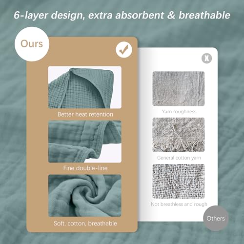 Image of SWEET DOLPHIN Muslin Hooded Baby Bath Towels - 2 Pack 100% Cotton Towel for Babies, Infants, Toddlers - 32x32Inch - Highly Absorbent and Newborn Essential, Light Emerald