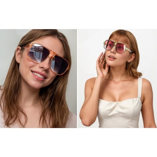 Retro Square 70s Aviator Sunglasses for Women Men Colored Tinted Lens Plastic Trendy Vintage Western Shades3