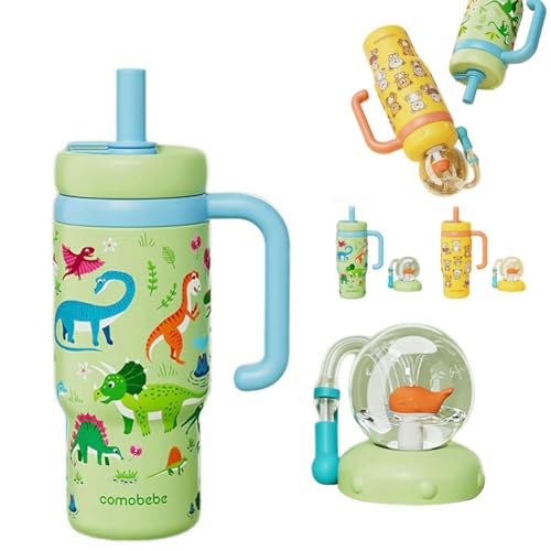 24oz Stainless Steel Whale Fountain Tumbler With Handle,Drinking Cup With Whale Squirt,Insulated Travel Tumblers,No Spill Cute Water Bottle With Lids And Straws Leak Proof