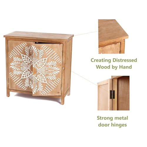 LuxenHome 32\" Sideboard Storage Cabinet, Accent Cabinet with Shelves and 2-Door, Farmhouse Cabinet with Storage, Coffee Bar Cabinet with Floral-Design Door for Living Room, Kitchen, Entryway