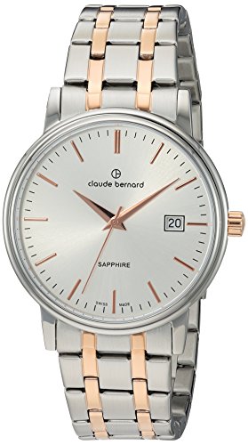 Montre quartz suisse Claude Bernard acier inoxydable unisexe argent et or rose